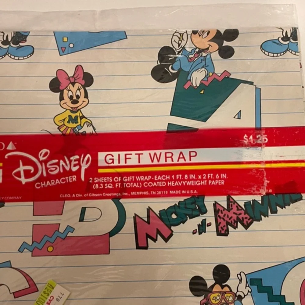 Vintage Cleo Disney Mickey & Minnie Mouse Gift Wrap Paper NEW SEALED Collectible